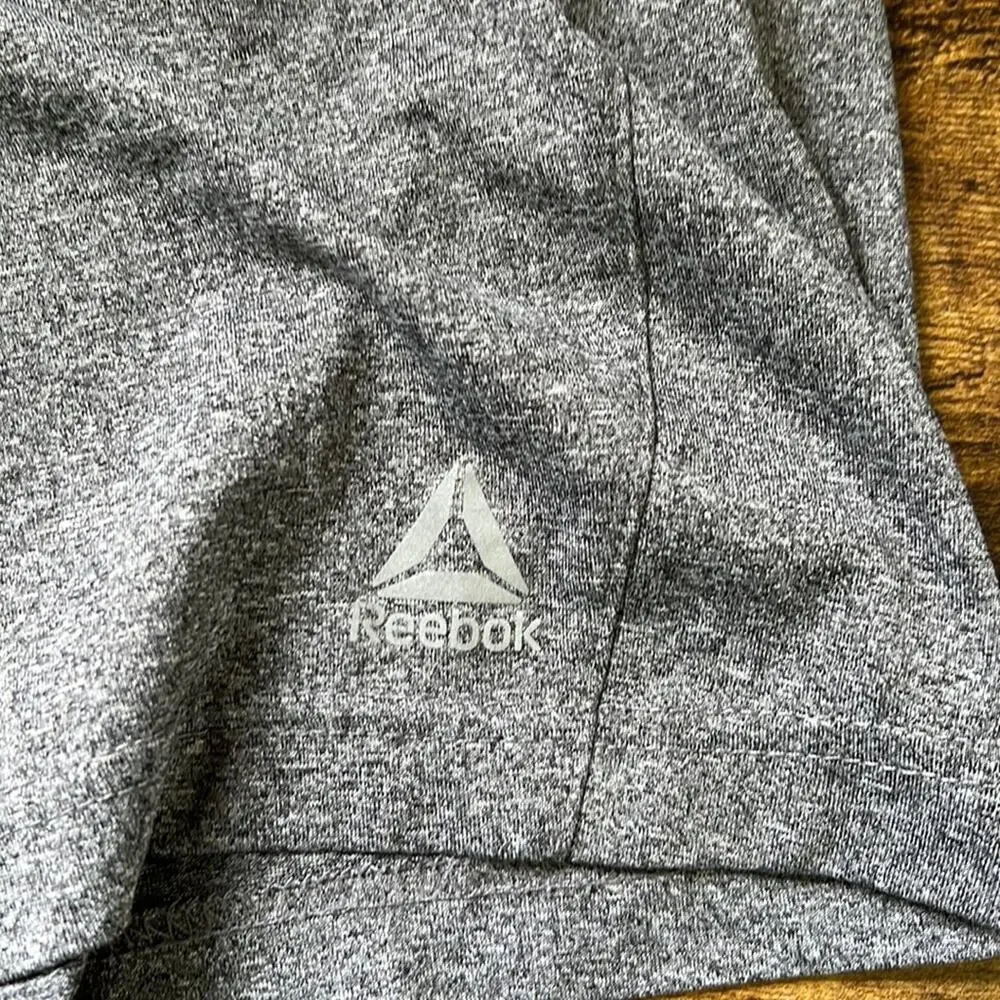 Reebok Heathered Gray Stretchy Soft Drawstring Athletic 8” Shorts